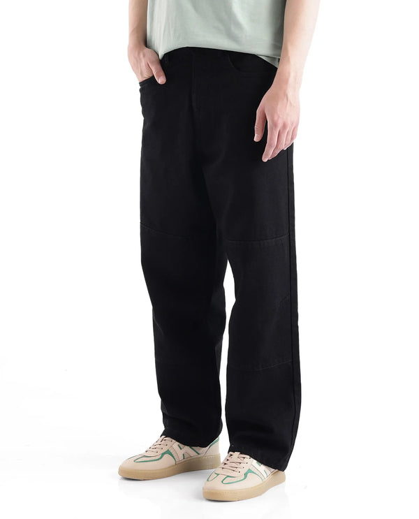 Rare Rabbit Men's Niob Black Cotton Fabric Mid Rise Dark Wash Baggy Fit Solid Jeans
