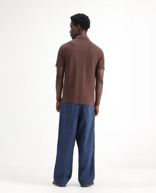 Rare Rabbit Men's Niot Blue Cotton Fabric Mid Rise Dark Wash Baggy Fit Solid Jeans