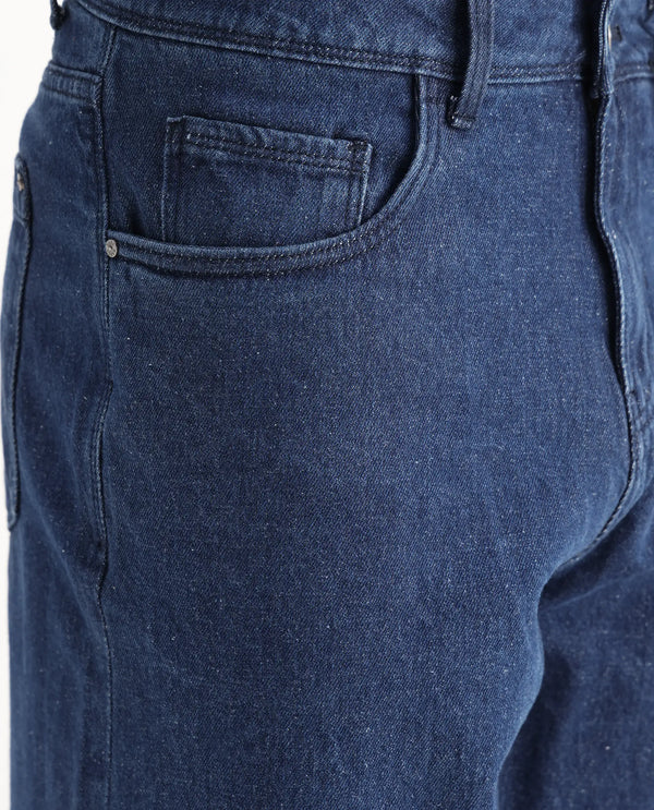 Rare Rabbit Men's Niot Blue Cotton Fabric Mid Rise Dark Wash Baggy Fit Solid Jeans