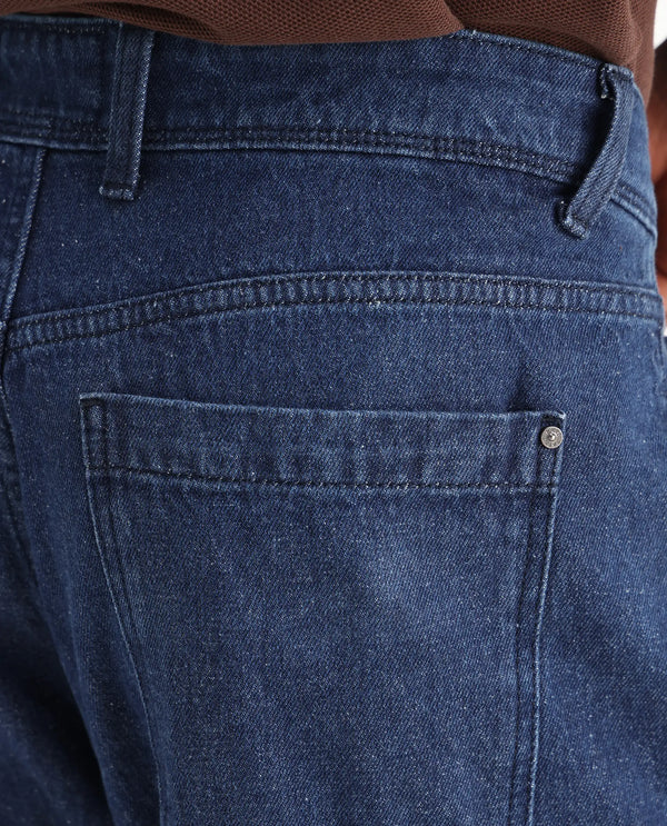 Rare Rabbit Men's Niot Blue Cotton Fabric Mid Rise Dark Wash Baggy Fit Solid Jeans
