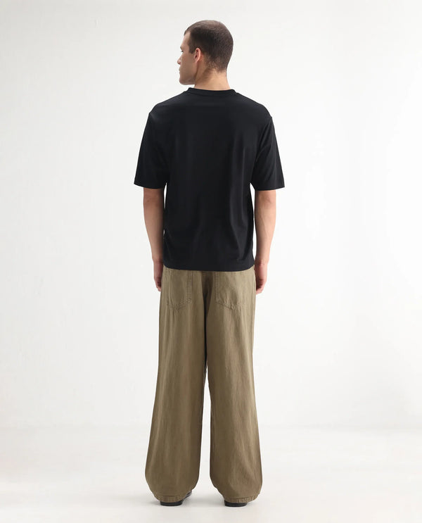 Rare Rabbit Men's Niot Khaki Cotton Fabric Mid Rise Mid Wash Baggy Fit Solid Jeans