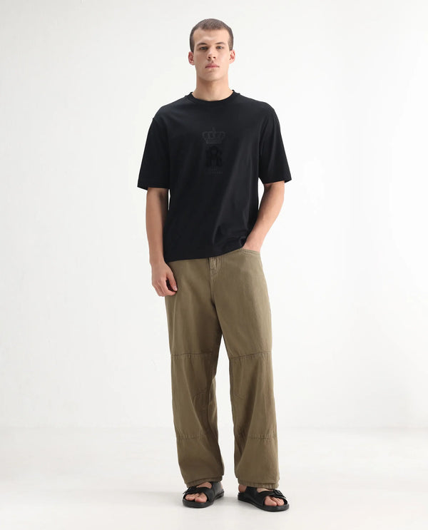 Rare Rabbit Men's Niot Khaki Cotton Fabric Mid Rise Mid Wash Baggy Fit Solid Jeans