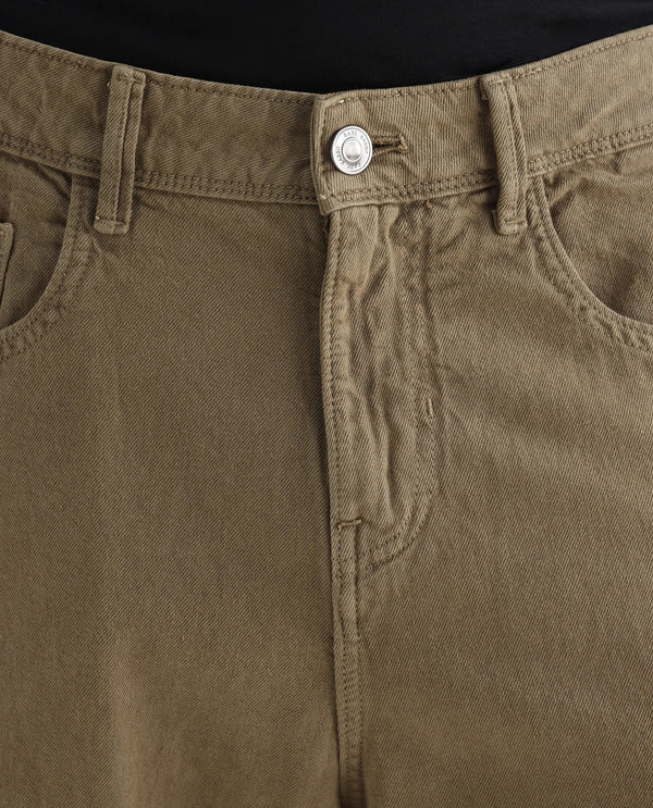 Rare Rabbit Men's Niot Khaki Cotton Fabric Mid Rise Mid Wash Baggy Fit Solid Jeans