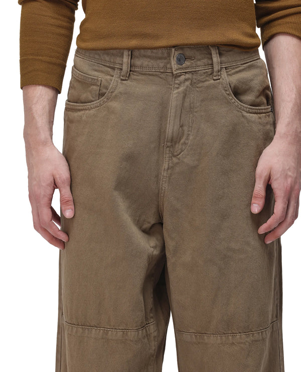 Rare Rabbit Men's Niot Khaki Cotton Fabric Mid Rise Mid Wash Baggy Fit Solid Jeans