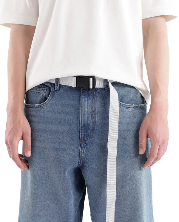 Rare Rabbit Men's Niret Blue Cotton Fabric Mid Rise Mid Wash Baggy Fit With Attached Belt Solid Jeans