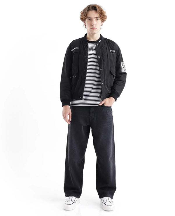 Rare Rabbit Men's Niret Dark Grey Cotton Fabric Mid Rise Dark Wash Baggy Fit With Attached Belt Jeans