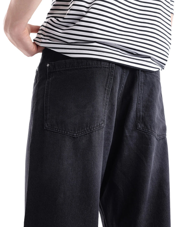Rare Rabbit Men's Niret Dark Grey Cotton Fabric Mid Rise Dark Wash Baggy Fit With Attached Belt Jeans