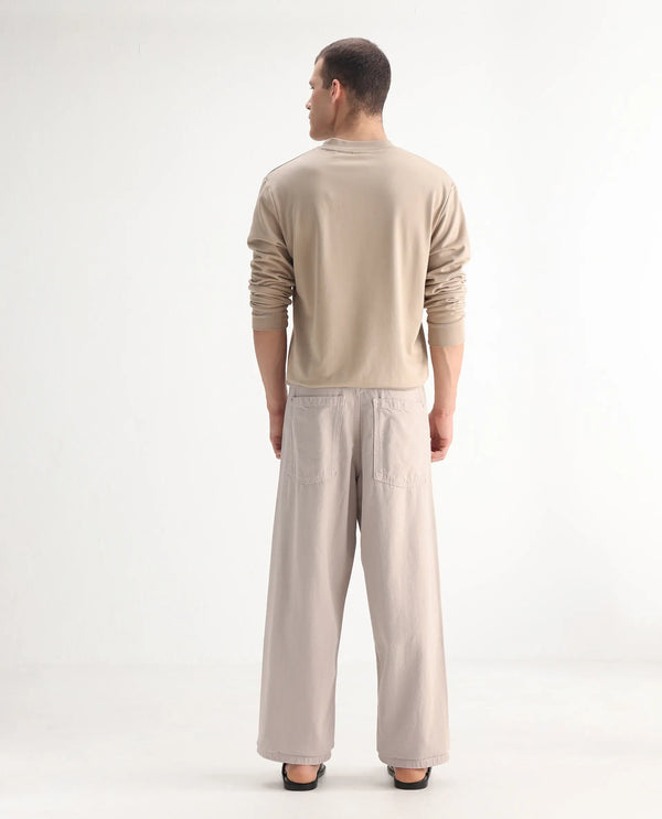 Rare Rabbit Men's Niretor-2 Beige Cotton Fabric Mid Rise Light Wash Baggy Fit With Attached Belt Jeans