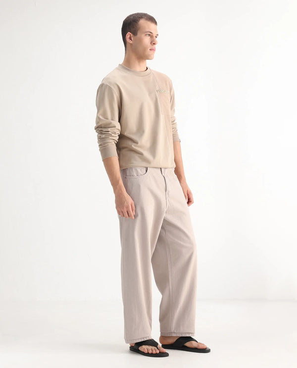 Rare Rabbit Men's Niretor-2 Beige Cotton Fabric Mid Rise Light Wash Baggy Fit With Attached Belt Jeans