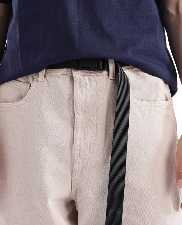 Rare Rabbit Men's Niretor-2 Beige Cotton Fabric Mid Rise Light Wash Baggy Fit With Attached Belt Jeans