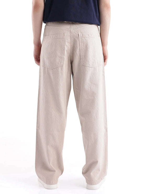 Rare Rabbit Men's Niretor-2 Beige Cotton Fabric Mid Rise Light Wash Baggy Fit With Attached Belt Jeans