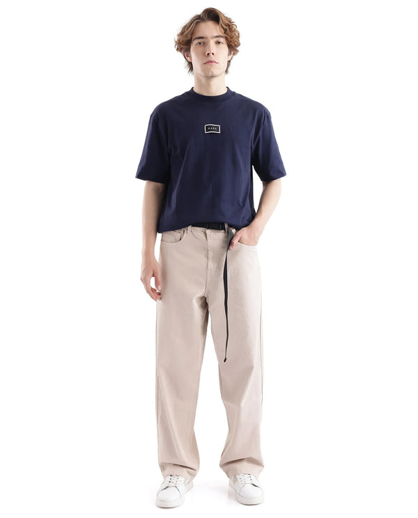 Rare Rabbit Men's Niretor-2 Beige Cotton Fabric Mid Rise Light Wash Baggy Fit With Attached Belt Jeans