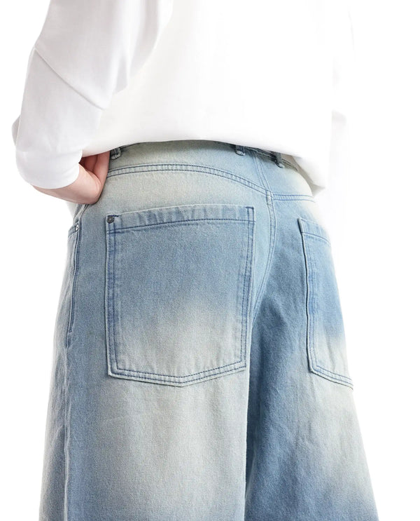 Rare Rabbit Men's Niretor-2 Light Blue Cotton Fabric Mid Rise Ice Wash Baggy Fit With Attached Belt Jeans