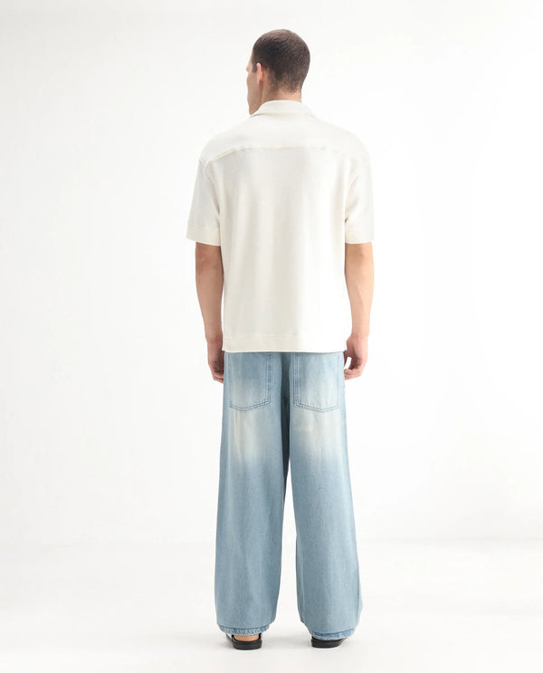 Rare Rabbit Men's Niretor-2 Light Blue Cotton Fabric Mid Rise Ice Wash Baggy Fit With Attached Belt Jeans