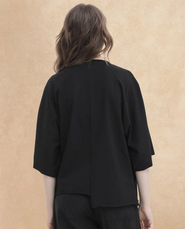 Rareism Women Nirv Black Cotton Fabric Short Sleeves Relaxed Fit Plain Shrug
