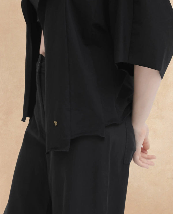 Rareism Women Nirv Black Cotton Fabric Short Sleeves Relaxed Fit Plain Shrug