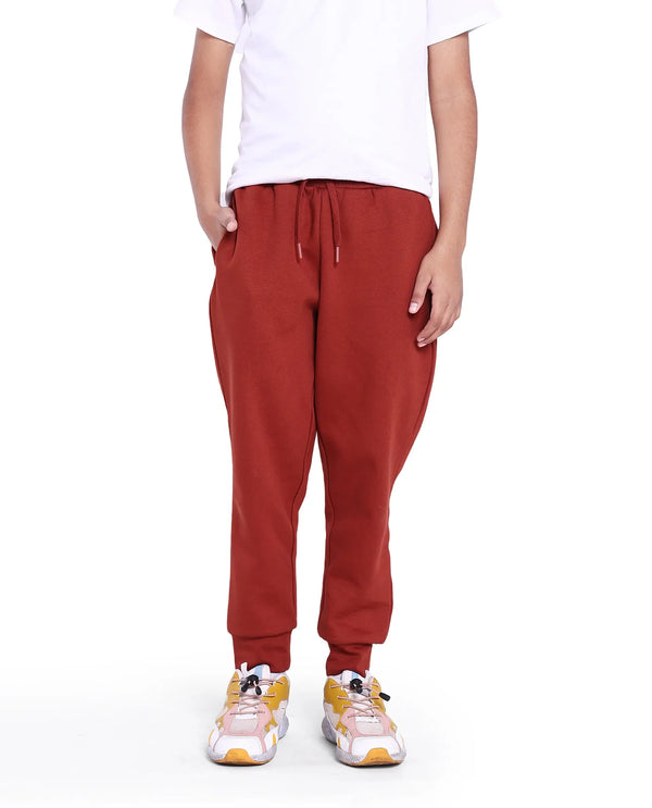 Rare Ones Kids Nir Rust Cotton Poly Drawstring Closure Regular Fit Plain Trackpant