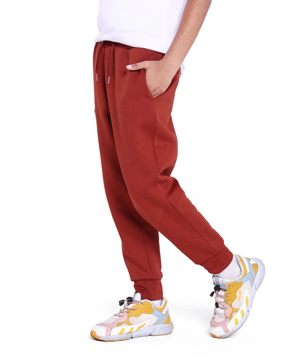 Rare Ones Kids Nir Rust Cotton Poly Drawstring Closure Regular Fit Plain Trackpant