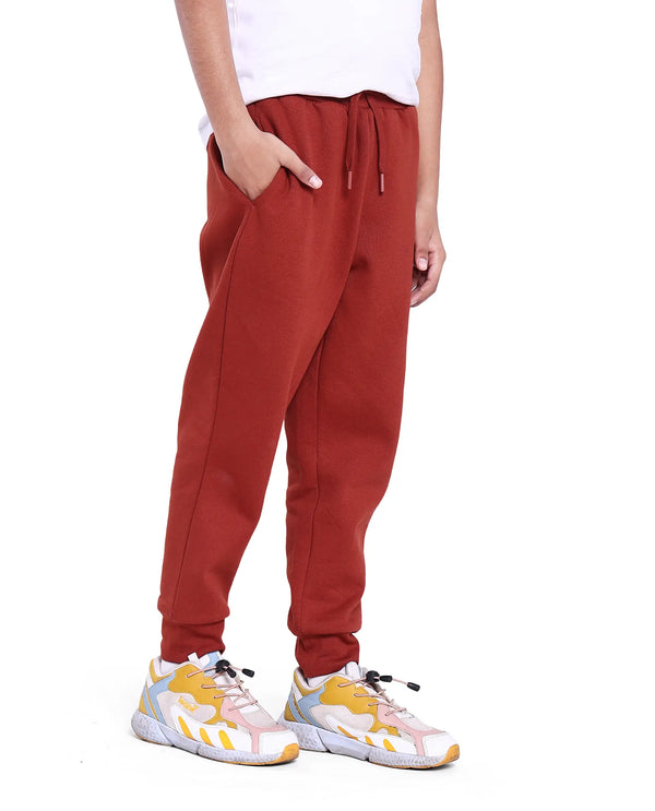 Rare Ones Kids Nir Rust Cotton Poly Drawstring Closure Regular Fit Plain Trackpant