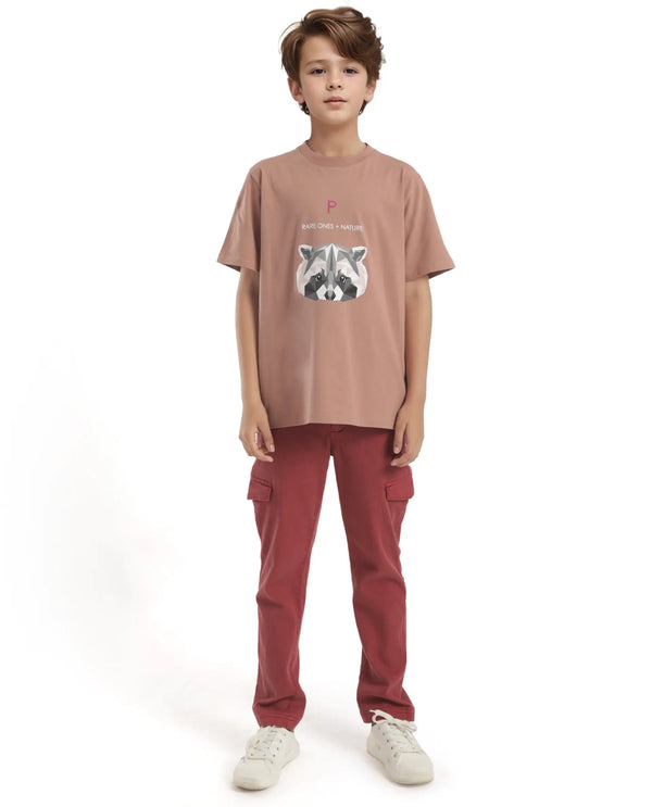 Rare Ones Kids Nito Orange Cotton Half Sleeves Crew Neck Regular Fit Animal Print T-Shirt