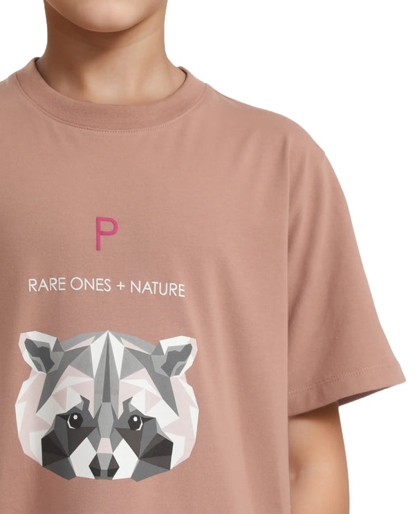 Rare Ones Kids Nito Orange Cotton Half Sleeves Crew Neck Regular Fit Animal Print T-Shirt