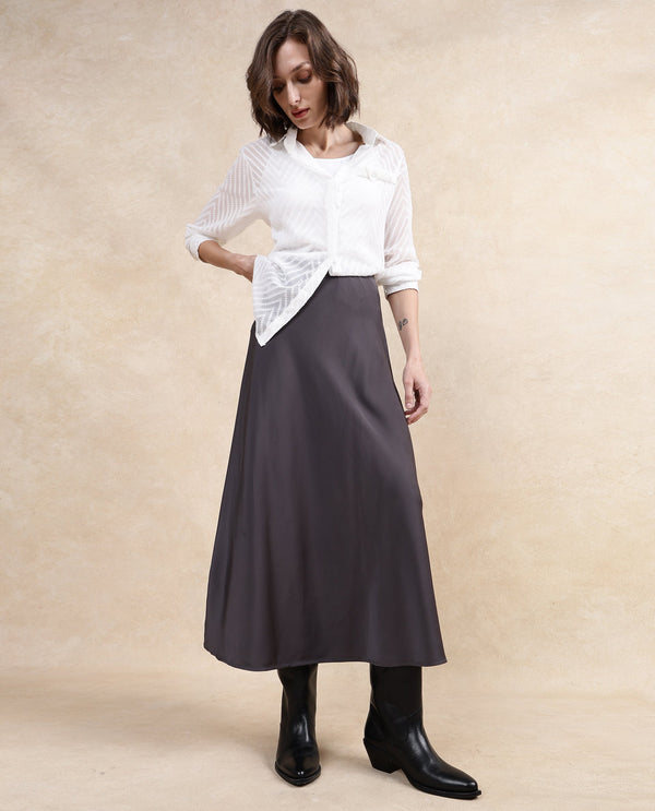Rareism Women Niyano Grey Satin Ankle Length Plain Skirt