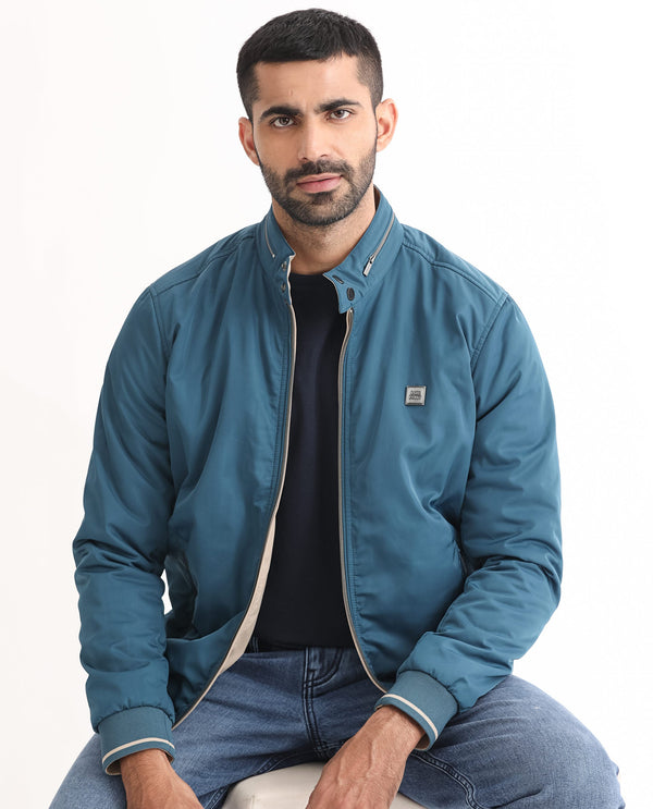 Rare Rabbit Men's Royban Beige Classic Mandarin Collar Bomber Jacket