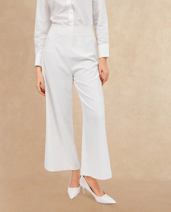 Rareism Women Noahti White Cotton Fabric Trouser