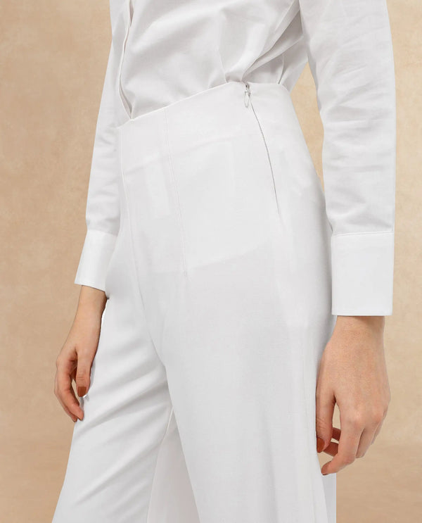 Rareism Women Noahti White Cotton Fabric Trouser