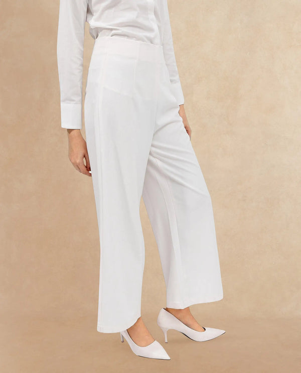 Rareism Women Noahti White Cotton Fabric Trouser
