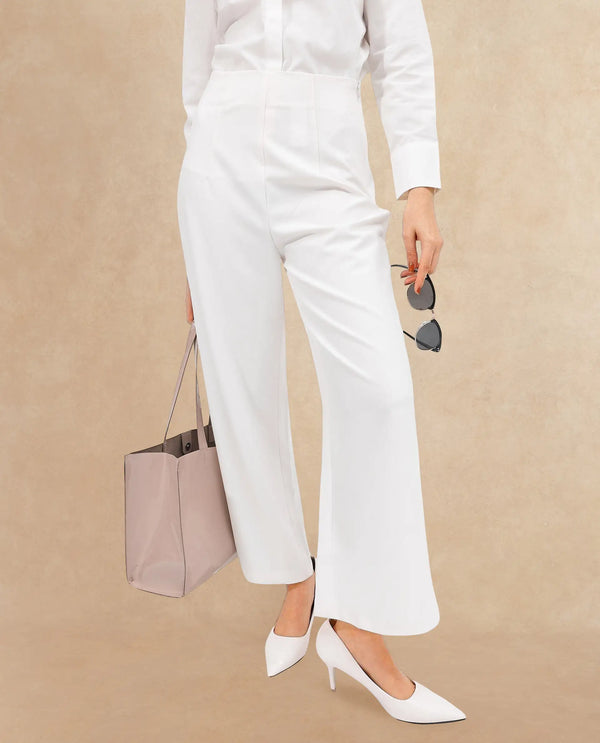 Rareism Women Noahti White Cotton Fabric Trouser