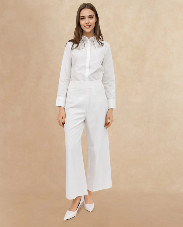 Rareism Women Noahti White Cotton Fabric Trouser