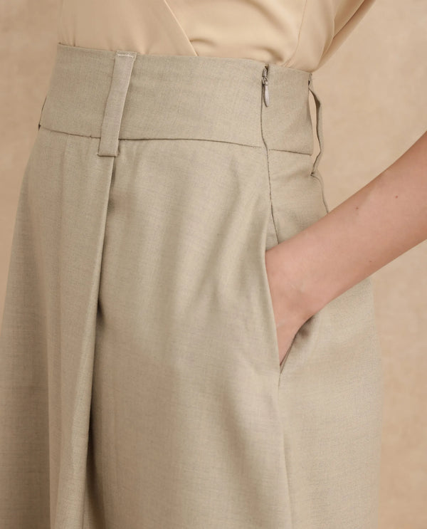Rareism Women Noblopa Beige Poly Viscose Fabric Zipper Closure A-Line Midi Plain Skirt