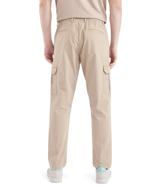 Rare Rabbit Men Nobon Beige Cotton Fabric Signature Monogram Print Regular Fit Cargo Style Trouser