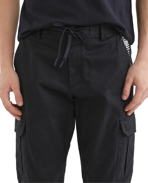 Rare Rabbit Men Nobon Navy Cotton Fabric Signature Monogram Print Regular Fit Cargo Style Trouser