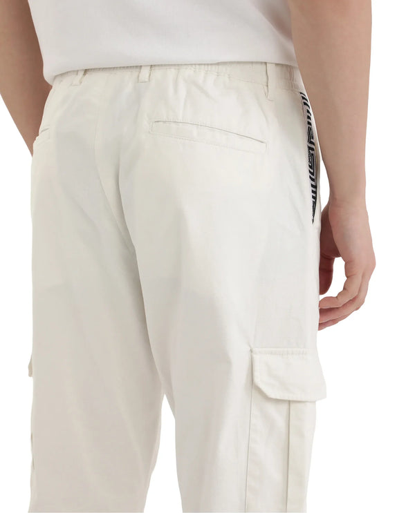 Rare Rabbit Men Nobon White Cotton Fabric Signature Monogram Print Regular Fit Cargo Style Trouser