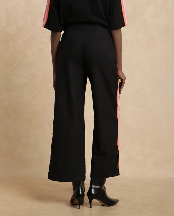 Rareism Women Nonwen-B Black Cotton Fabric Hook Closure Wide Fit Ankle Length Plain Trouser