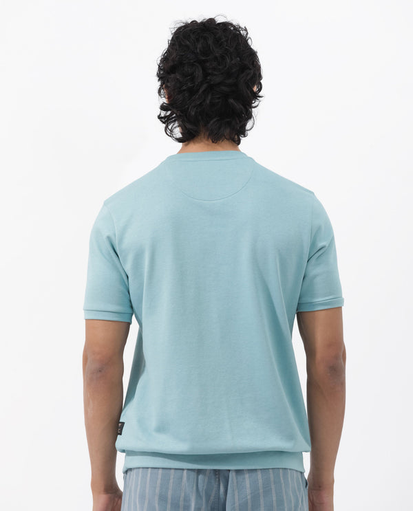 Rare Rabbit Mens Nor-2 Dusky Turq Loopback Terry Fabric Half Sleeves Towel Embroidered Oversized T-Shirt