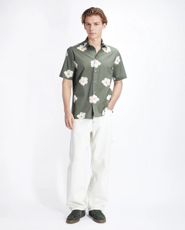 Rare Rabbit Men Nort Olive Cotton Fabric Short Sleeve Spread Collar Button Closure Floral Print Shirt