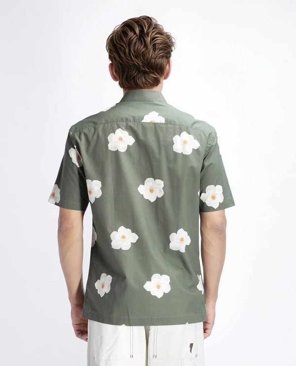 Rare Rabbit Men Nort Olive Cotton Fabric Short Sleeve Spread Collar Button Closure Floral Print Shirt