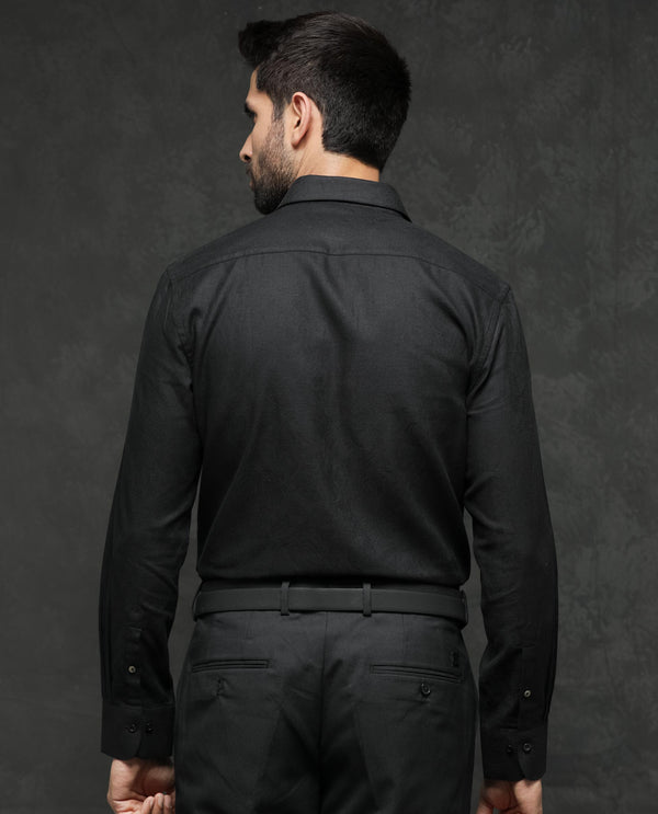 Rare Rabbit Mens Notum Black Cotton Fabric Full Sleeve Dobby Texture Shirt