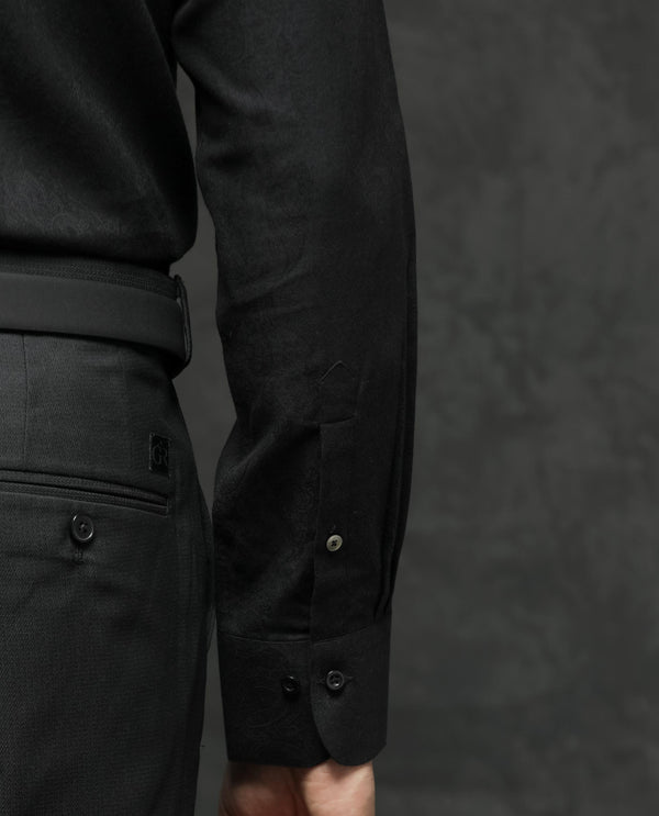 Rare Rabbit Mens Notum Black Cotton Fabric Full Sleeve Dobby Texture Shirt