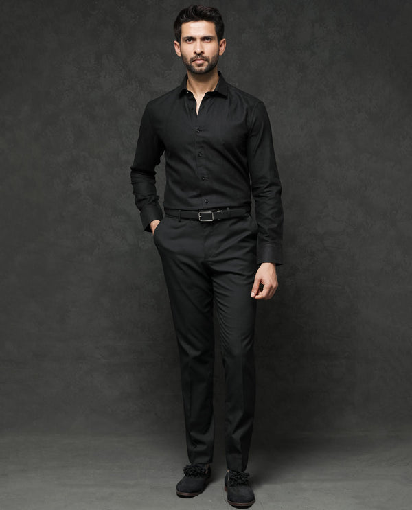 Rare Rabbit Mens Notum Black Cotton Fabric Full Sleeve Dobby Texture Shirt
