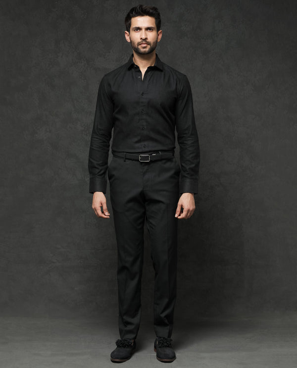 Rare Rabbit Mens Notum Black Cotton Fabric Full Sleeve Dobby Texture Shirt