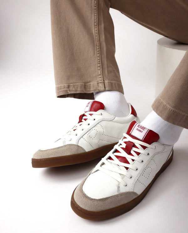 Rare Rabbit Mens Rocco Red Round Toe Low Top Perforated Lace-Up Sneaker Shoes
