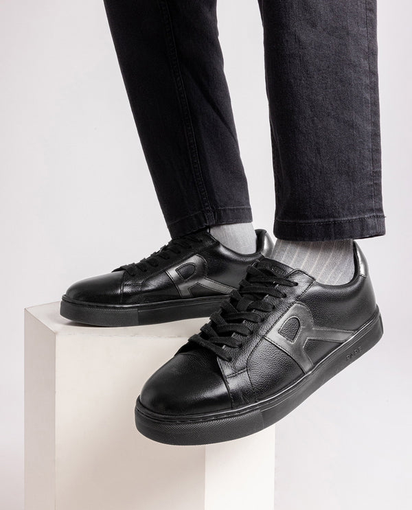 Rare Rabbit Men's Nova Pro Metallic Black Patent Leather Low-Top Lace-Up Sneaker Shoes