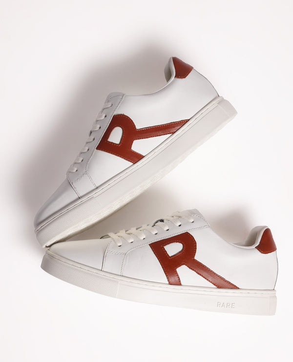 Rare Rabbit Men's Nova White Round Toe Smart Casual Low-Top Lace-Up Logo Branding Sneaker Shoes