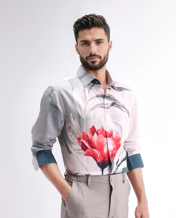 Rare Rabbit Men Numa Teal Viscose Blend Fabric Full Sleeve Collared Neck Jacquard Shirt