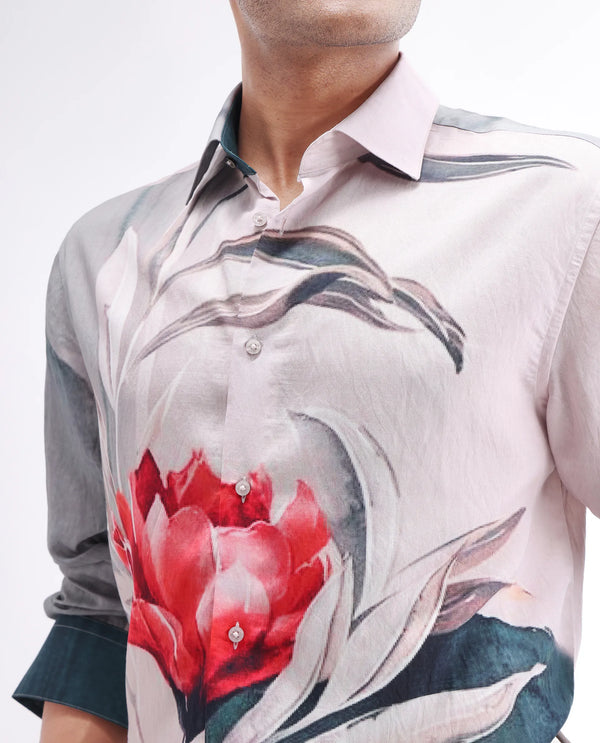 Rare Rabbit Men Numa Teal Viscose Blend Fabric Full Sleeve Collared Neck Jacquard Shirt