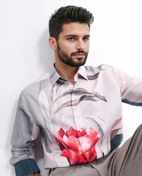 Rare Rabbit Men Numa Teal Viscose Blend Fabric Full Sleeve Collared Neck Jacquard Shirt